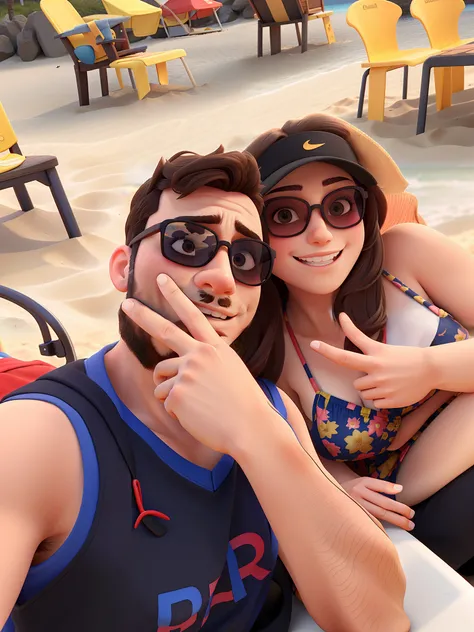 Couple on the beach wearing sunglasses