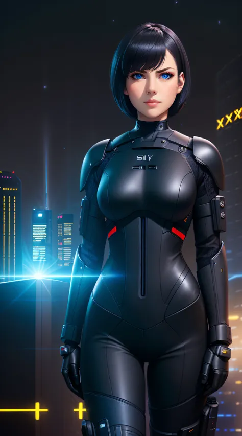 Science Fiction,Sci-Fi,Sci-Fi Movies,Foundation Movie References,Stories about Rebellion,Anti-Government Groups,25-Year-Old Woman, Full Body, Adult,Dark Blue Water-Colored Eyes,Black Bob Short Hair,leather body suit,Serious Face,Realistic Face Resolution,R...