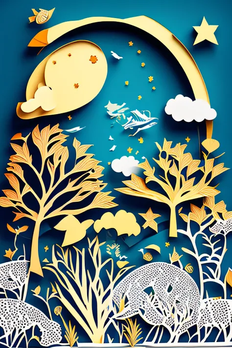 Cut-out illustration，Shallow bulges，carton，starrysky，A5 size，Velvet texture，Milky white vertical line on the right side，Positive perspective，Transparent background