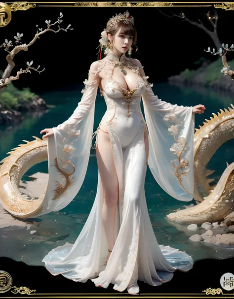 (heavy breasts)、top-quality、​masterpiece、超A high resolution、（White Ragon Armor）、(((Colossal tits))),dragon armor、(((Detailed Micro Bikini))),(Wearing a beautiful crown made of jewels),(Photorealsitic:1.4)、Raw photo、女の子1人、(((Random hair))、(((Take different ...