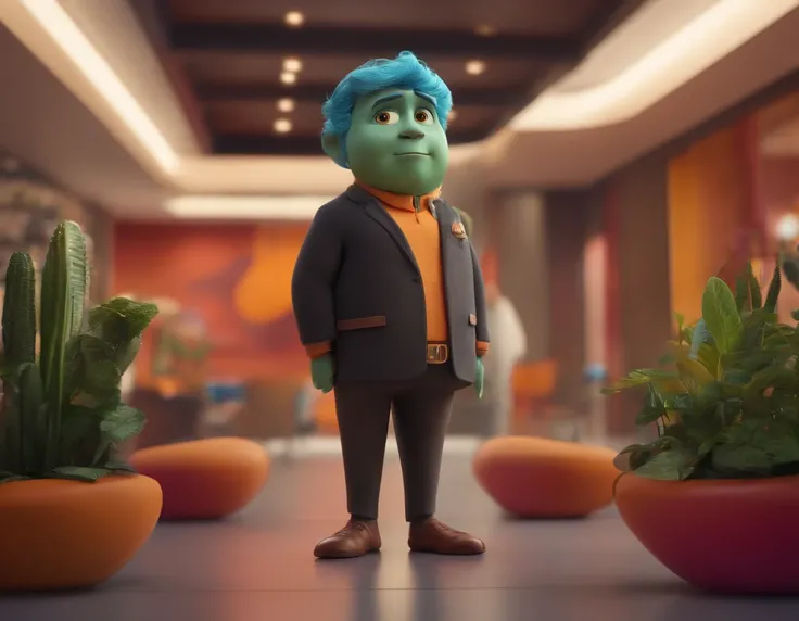 Um arquiteto de sonhos futurista, mas realista, inspired by Pixar animation, de perto. The character takes center stage with captivating facial expressions, oferecendo um toque de irrealidade.