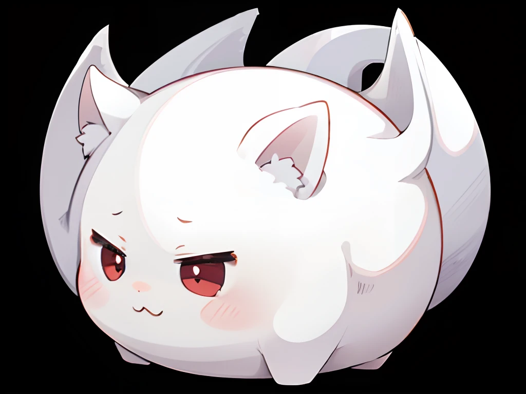 1 little devil, cute round shape, shaped like a mochi, white, cute little white bat wings on the back, cute face, satisfied expression, office, anime, (full HD image  4K+)