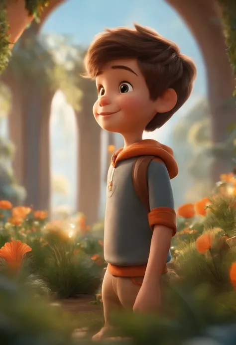 a happy cute kid standing short hair, vestindo uma fantasia espacial, , fundo branco, barnet, tom, Estilo Pixar, ..3d, desenhos animados, rosto detalhado, asymmetrical 16k