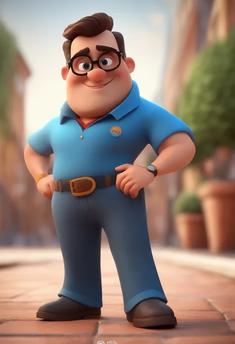 Cartoon character of a man with black glasses and a blue shirt, animation character, Caractere estilizado, animation style rendering, 3D estilizado, Arnold Maya render, 3 d render stylized, toon render keyshot, Personagem 3D, Personagem 3D, 3d rendering st...