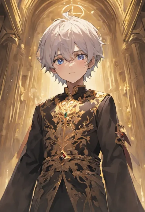 Semi-Long, Beautiful Boys, Teenager,White Hair, Black Eyes, Wearing A Royal Clothes