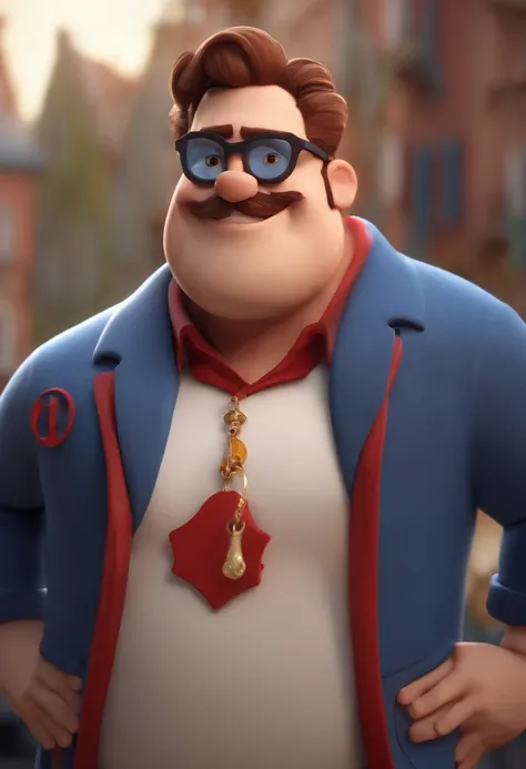 personagem dos desenhos animados de um homem grizalho e barba branca, Chubby and wearing blue and red glasses and a blue shirt, animation character, Caractere estilizado, animation style rendering, 3D estilizado, Arnold Maya render, 3 d render stylized, to...