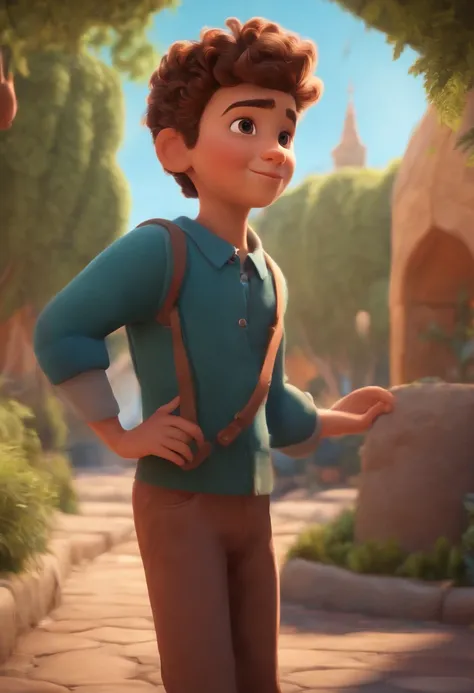 Image of a boy for a story in a YouTube video in Pixar format, Hes the little allabester, Hes the class leader, Hes outgoing, Playful and gets up for a lot of things, cabelo curto