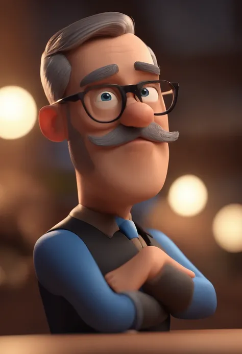 Cartoon character of a man with black glasses and a blue shirt, animation character, Caractere estilizado, animation style rendering, 3D estilizado, Arnold Maya render, 3 d render stylized, toon render keyshot, Personagem 3D, Personagem 3D, 3d rendering st...