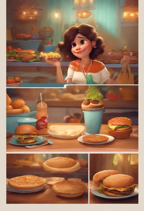 Make a Girl, Shes hungry, como Disney Cartoon, Shes eating hamburger, Pixar, ..3d, Disney