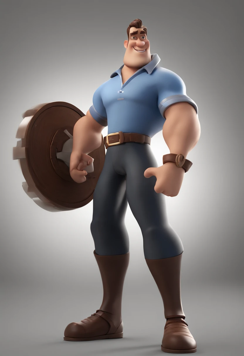 personagem dos desenhos animados de um homem moreno, baixo, cabelo curto com entradas,Hole in the round head queicho and a blue shirt, animation character, Caractere estilizado, animation style rendering, 3D estilizado, Arnold Maya render, 3 d render styli...