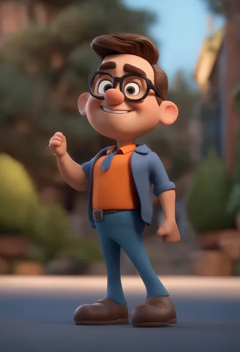 Cartoon character of a man wearing black glasses and a blue shirt, um personagem animado, Caractere estilizado, animation style rendering, 3D estilizado, Arnold Maya render, 3 d render stylized, toon render keyshot, Personagem 3D, Personagem 3D, 3d renderi...