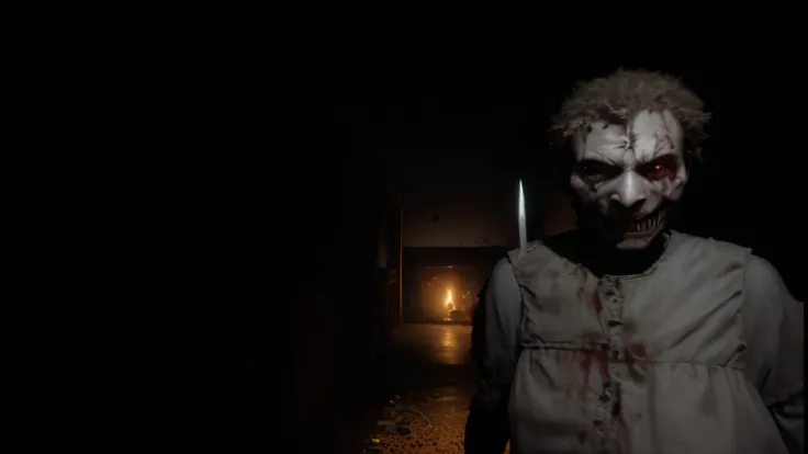 Theres a scary-looking man with a bloodied face and a knife, Terror de videogame indie, horror game graphics, Foto de SCP-173, jogo de terror, horror altamente detalhado, Horror CGI 4K, horror fotorrealista, Captura de tela do videogame de 2020, jogo de te...