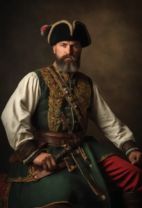 historical Ukrainian Cossack of the 18th century with a saber