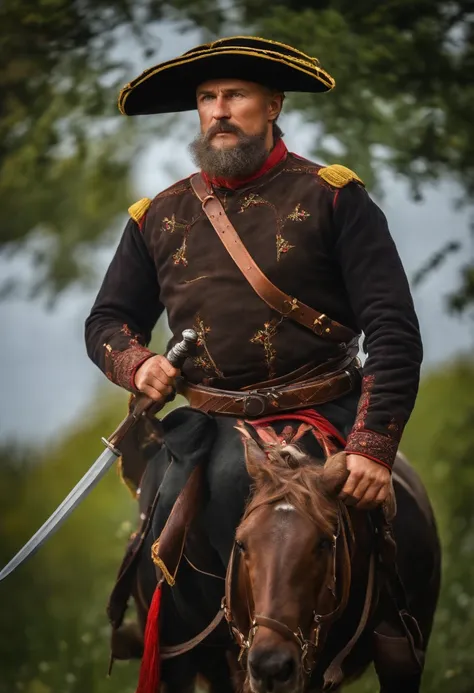 historical Ukrainian Cossack of the 18th century with a saber