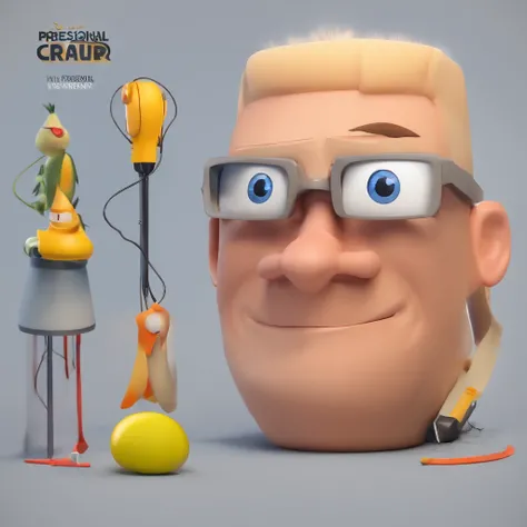 Criar um personagem no estilo Pixar. Trata-se de um homem de 30 anos, com barba, Branco, com cabelos castanhos curtos e um quiff, e olhos castanhos. Ele deve estar na frente de um computador, Trabalhar como designer