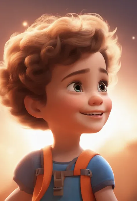 a happy cute kid standing short hair, vestindo uma fantasia espacial, , fundo branco, barnet, Tom, Estilo Pixar, ....3d, desenhos animados, rosto detalhado, asymmetrical 16k