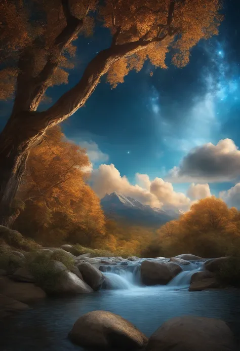 (Beautiful Magical Sky Blue Flow Overlay Scenery), (heaven), (nuvem), soft lighting, fundo limpo, beautiful sky landscape, master part, alta qualidade, graphics beautiful, High detail,pintado por Thomas Kincaid, art-station, foco nítido, Inspiring 8K wallp...