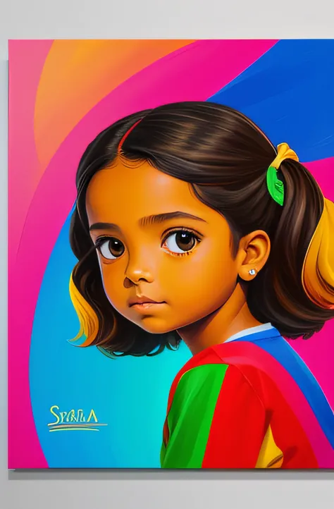 Uma menina brasileira morena, 10 anos, segurando uma tartaruga, Anatomia humana perfeita, Childrens art style with simple strokes and primary colors, pintura digital bonita, Arte complexa, 8k, pintura digital de alta qualidade, detalhes intrincados, Perfec...