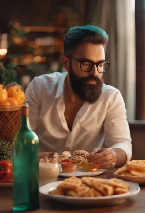 Animation Of Man With Beard Wearing Glasses Having Snack