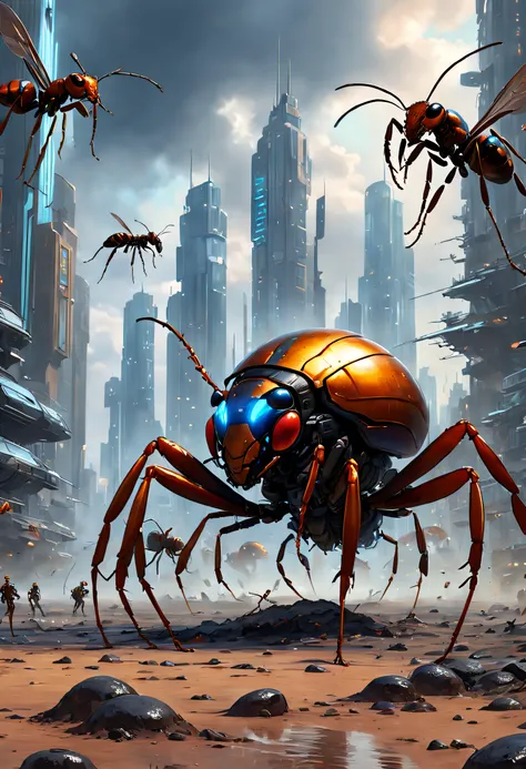 (Best quality, 4K, 8K, A high resolution, Masterpiece:1.2), Ultra-detailed, (Realistic, Photorealistic, photo-realistic:1.37)，Giant ants break through the clouds，Detailed giant ants as large as planets，ultra-realistic realism，Epic dreams，Beautiful sci-fi a...