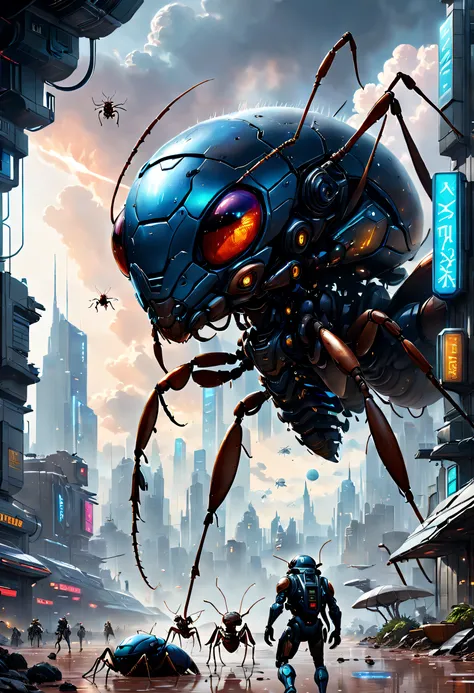 (Best quality, 4K, 8K, A high resolution, Masterpiece:1.2), Ultra-detailed, (Realistic, Photorealistic, photo-realistic:1.37)，Giant ants break through the clouds，Detailed giant ants as large as planets，ultra-realistic realism，Epic dreams，Beautiful sci-fi a...