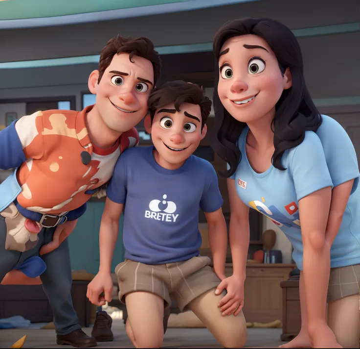 2 boys and 1 woman in great quality and definition in the Disney pixar style