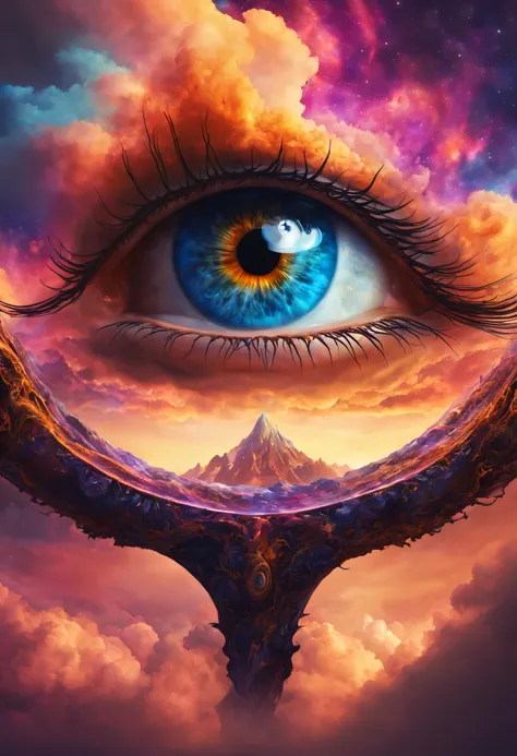 (solo) incredibly spectacular clouds，a huge eye，portrait of a mystical giant eye, the eye of the universe, the eye of god, mysti...