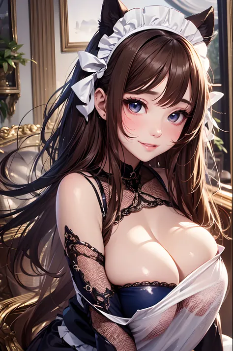 16K Ultra High Definition
Super Detailed
masterpiece
Glossy and detailed hair
Beautiful human woman with long brown hair、Blue Mesh、Very long lashes、lofty nose、
ultra gigantic tits、Amazing beautiful breasts、Maid Outfit
Dog Ears
Glossy skin
Red cheeks
Moist ...