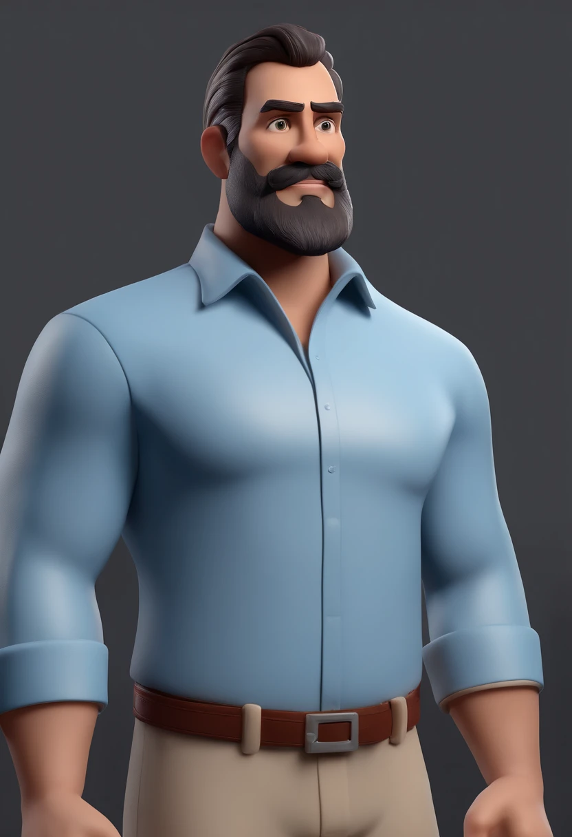 Personagem de desenho animado de um homem de 40 anos, barba curta e cabelo com entradas larerais,  uma camisa azul, um personagem animado, Caractere estilizado, animation style rendering, 3D estilizado, Arnold Maya render, 3 d render stylized, toon render ...