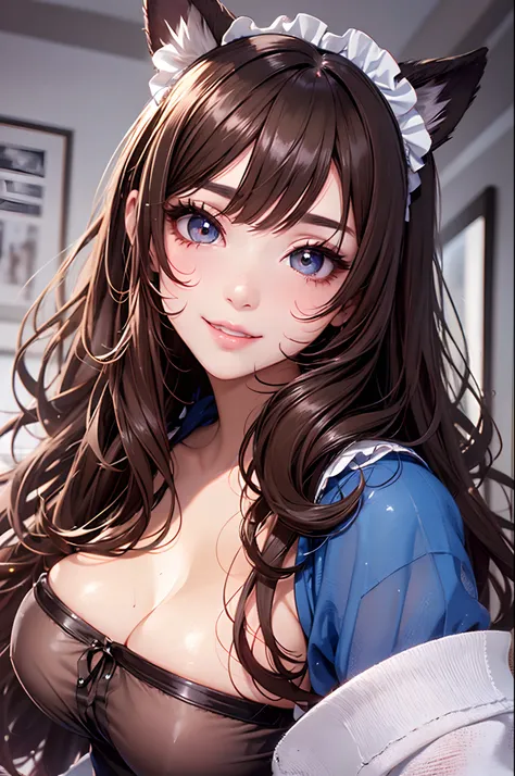 16K Ultra High Definition
Super Detailed
masterpiece
Glossy and detailed hair
Beautiful human woman with long brown hair、Blue Mesh、Very long lashes、lofty nose、
ultra gigantic tits、Amazing beautiful breasts、Maid Outfit
Dog Ears
Glossy skin
Red cheeks
Moist ...