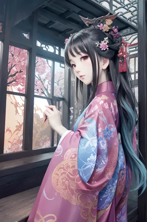 a woman in a kimono dress writing on a book with dragon wings, beautiful character painting, chinese fantasy, palace ， a girl in hanfu, by Yang J, fantasy art style, anime fantasy illustration, alphonse mucha and rossdraws, alice x. zhang, beautiful digita...