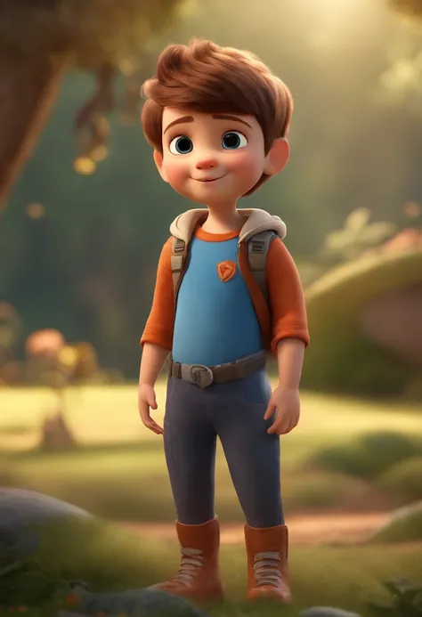 a happy cute kid standing short hair, vestindo uma fantasia espacial, , fundo branco, barnet, tom, Estilo Pixar, ..3d, desenhos animados, rosto detalhado, asymmetrical 16k