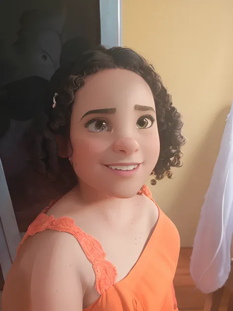 Capa de filme estilo Disney, uma menina preta com olhos castanhos, Dark skin and curly hair working painting pictures and an art studio in the background