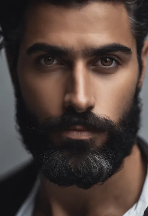 Homem com, cabelo preto cortado baixo, com barba e bigode, White Skin Photographer