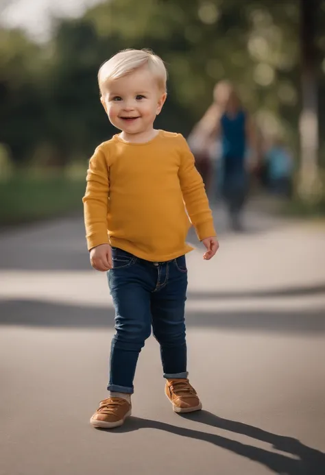 a happy cute boy kid standing short blond hair, really white skin, one year old more or less, vestindo uma fantasia espacial, , fundo branco, barnet, Tom, Estilo Pixar, ....3d, desenhos animados, rosto detalhado, asymmetrical 16k/Users/mauricioalbiero/Down...