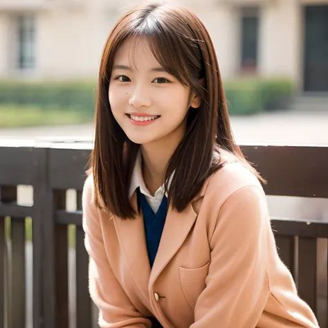 hi-school girl,校服,With short hair, young cute wan asian face, 奈良美智, with round face, Coral Brown Hair, japanes,girl with, Gorgeous young Japan woman, she has long orange brown hair, cute - fine - face, tzuyu from twice, she is facing the camera,gently smil...