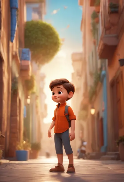 a happy cute kid standing short hair, vestindo uma fantasia espacial, , fundo branco, barnet, Tom, Estilo Pixar, ....3d, desenhos animados, rosto detalhado, asymmetrical 16k