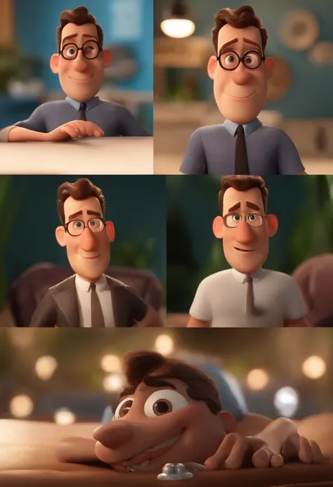 Criar uma imagem de um homem de 38 anos professor, sorrindo, sendo gordinho. Na imagem o homem deve estar segurando livros. o estilo da imagem deve ser ser pixar- disney 3 d. Caractere estilizado, animation style rendering, 3D estilizado, Arnold Maya rende...