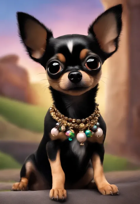 Pixar movie titled “Stella” with a black Chihuahua with cream eyebrows, muzzle and chest