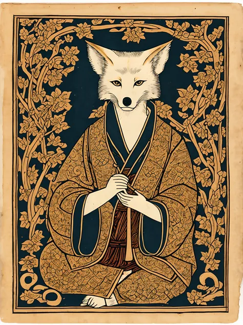 Stunning kitsune holding a scroll with 5220 written on the scroll