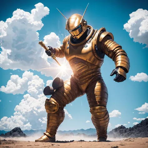 Immortal future full-body spacesuit（Abstract propylene splash：1.2）， Blue sky and white cloud background，Purple-black and gold trench coat（realisticlying：1.4），A high resolution， the detail， RAW photogr， Sharp Re， Nikon D850 Film Stock Photo by Jefferies Lee...