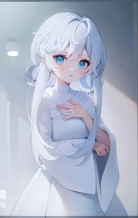 white color hair，white  clothes