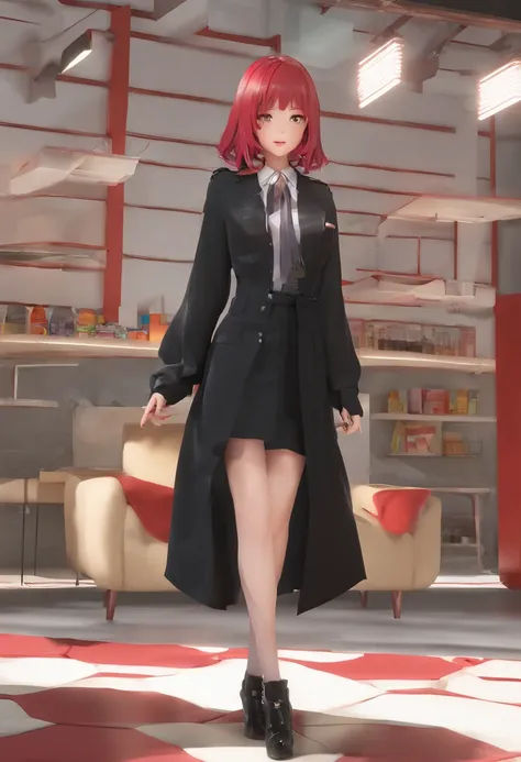 Beautiful, master part, best quality, Rosto extremamente detalhado, perfect lighting,1girl, sozinho, Matoi Ryuuko, Serafuku Preto, black skirt, red hair, Senketsu, Roupas rasgadas, Peito Inferior