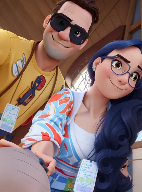 Casal estilo disney pixar melhor qualidade alta qualidade. Homem moreno cabelo comprido crespo barba e mulher loira olhos azuis cabelos longos lisos