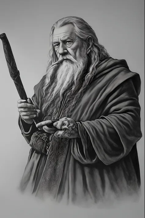 Gandalf, smoking pipe, tattoo, silhouette, drawing