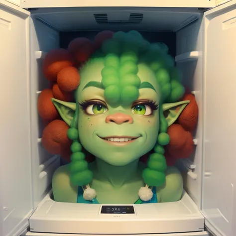 Fridge with curls and pimples that looks like a troll