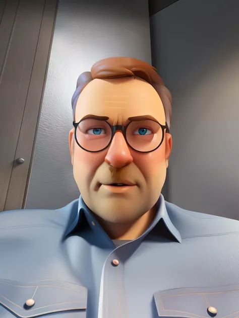 Cartoon character of a man with glasses and a shirt, pixar retrato 8 k foto, Pixars Renderman rendering, Como um personagem da Pixar, renderizar na pixar, Personagem de close up, Representado como um personagem da Pixar, personagem pixar, Arnold Maya rende...