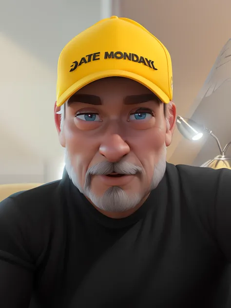 Man in black shirt and yellow cap, Como um personagem da Pixar, pixarman rendering rendering, renderizar na pixar, pixar 3 d animation style, pixar retrato 8 k foto, animation character, Arnold Maya render, Representado como um personagem da Pixar, pixar o...