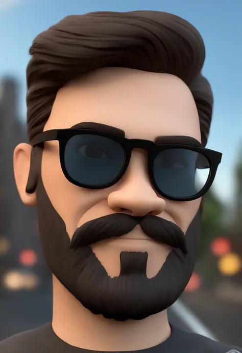 Cartoon character of a man with black glasses and a black polo shirt, cabelo liso, With beard and old school tattoo on his arm, animation character, Caractere estilizado, animation style rendering, 3D estilizado, Arnold Maya render, 3 d render stylized, to...