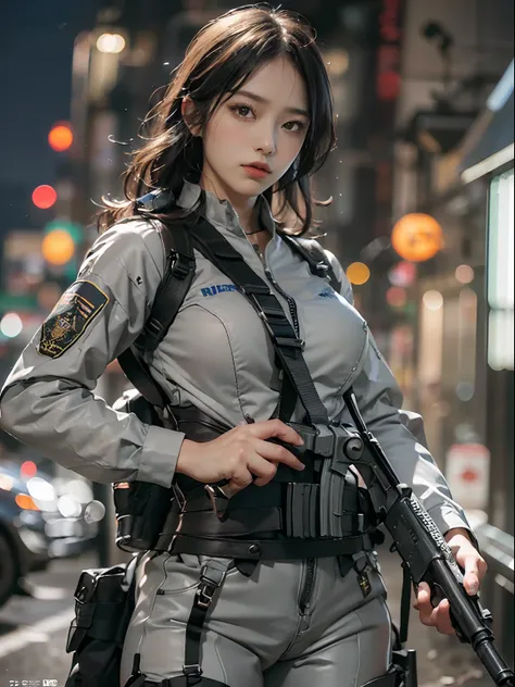 ((Highest image quality, excellent details, Raw photo、超A high resolution)), (Realism: 1.4), favor details, Shining Pretty Girl, with a delicate and beautiful face, ((Cowboy Shot)), (cool expression、uptight、adrenaline、Super cool woman), (Black racing suit、S...